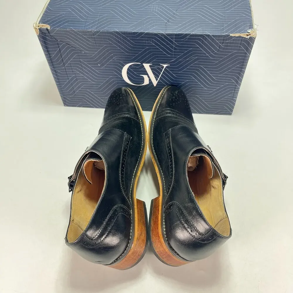 Gino Vitale Black Leather Double Monk Strap Brogue Dress Shoes GV927 Men's Sz 11